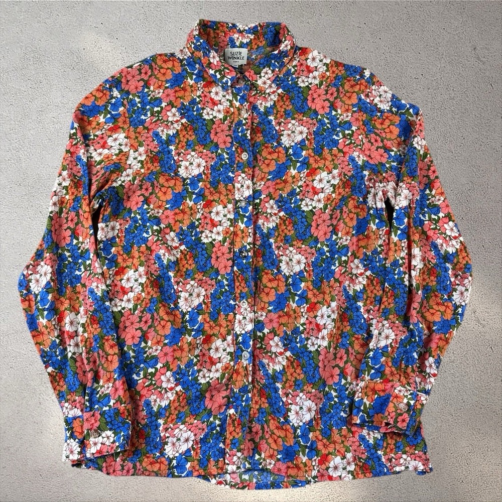 Suzie Winkle Floral Viscose Button Down Blouse‎ Cottagecore Whimsical EU 38 US M